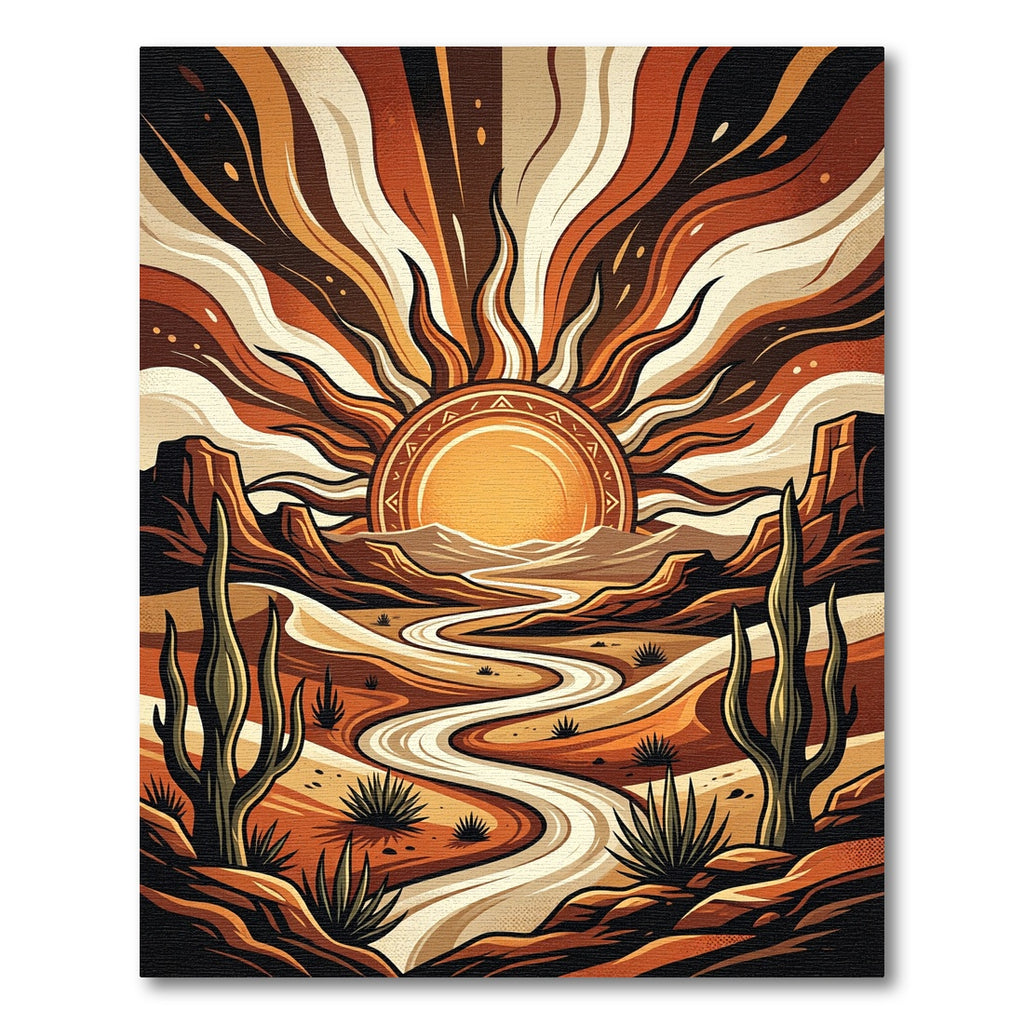 Earthy Desert Sun Canyon Landscape Rug