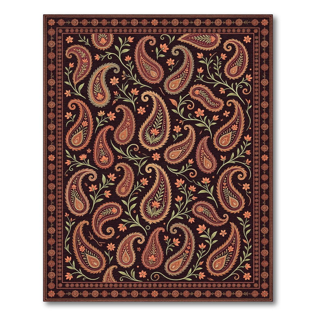 Ornate Maroon Paisley Floral Tapestry Rug