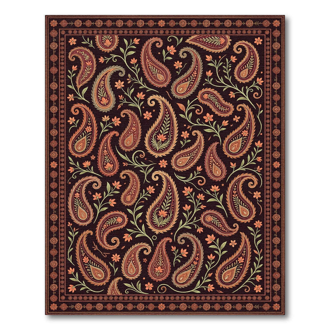 Ornate Maroon Paisley Floral Tapestry Rug
