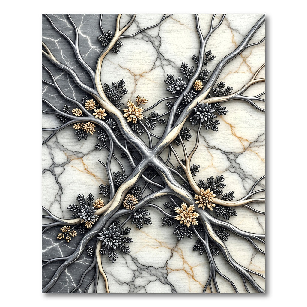 Modern Metallic Filigree Marble Floral Rug