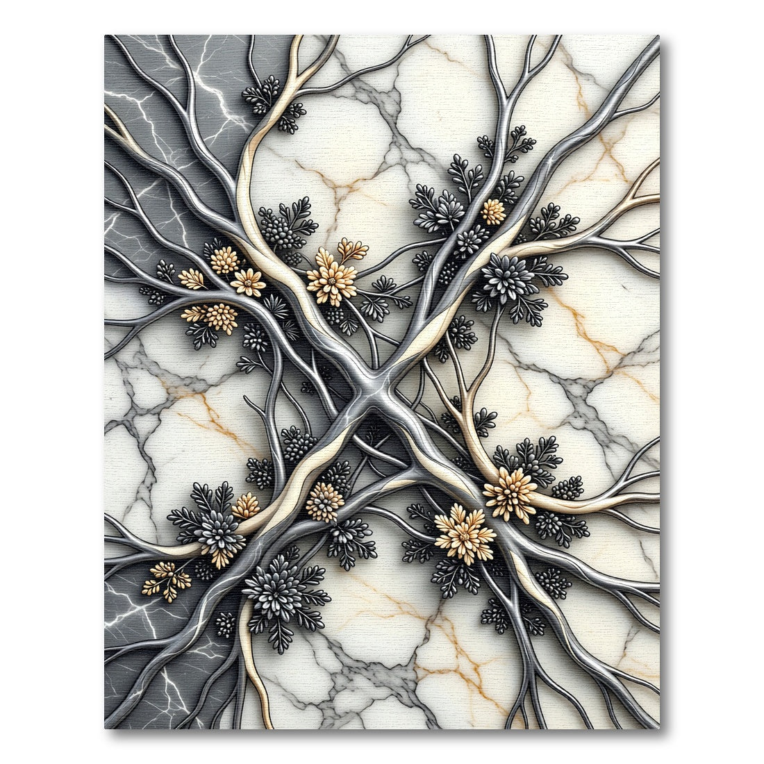 Modern Metallic Filigree Marble Floral Rug