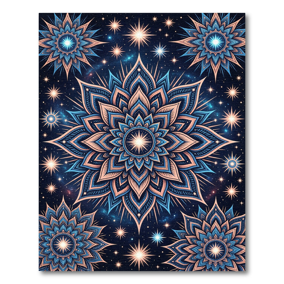Celestial Blue Pink Flower Constellation Rug