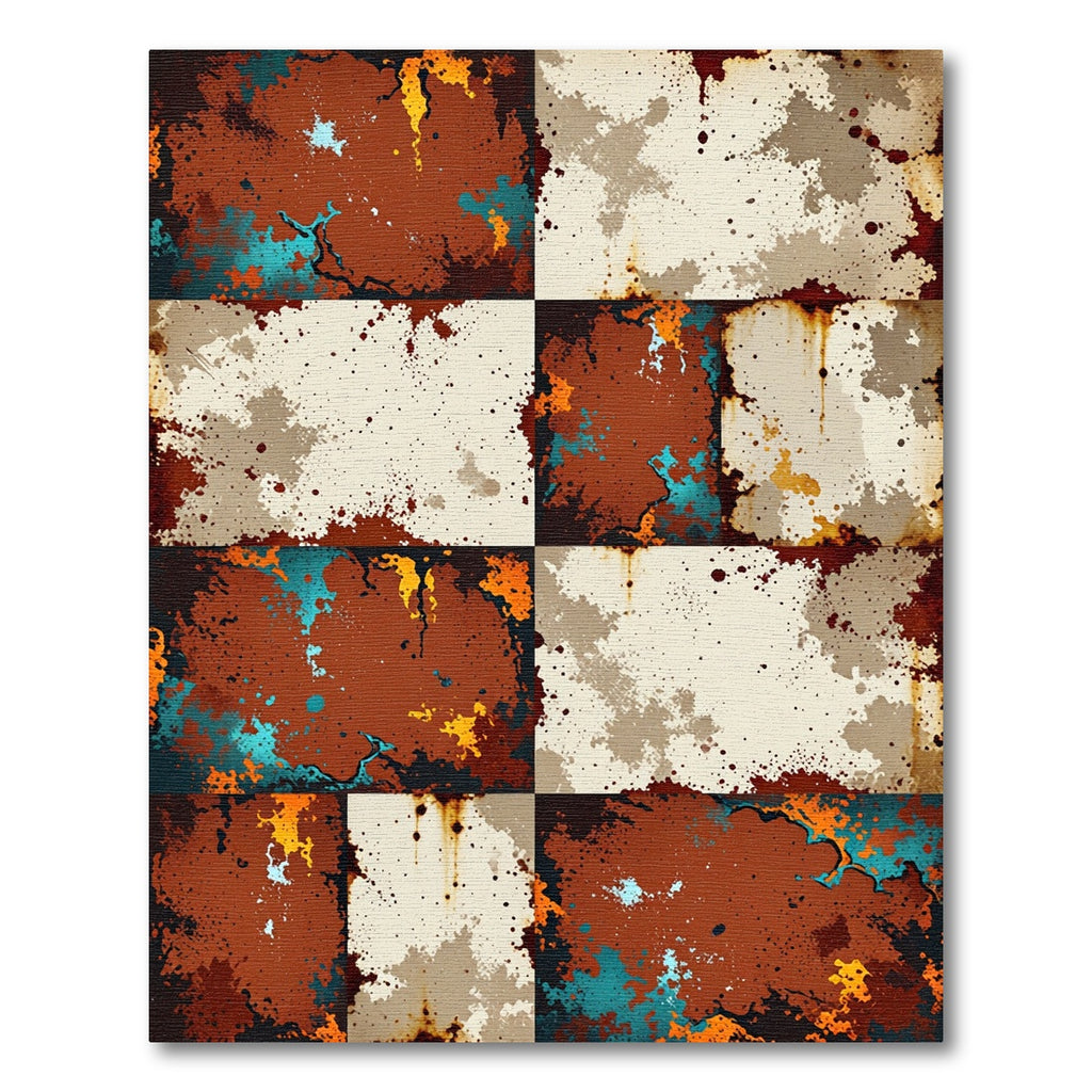 Distressed Ochre Teal Grunge Plaid Grid Rug