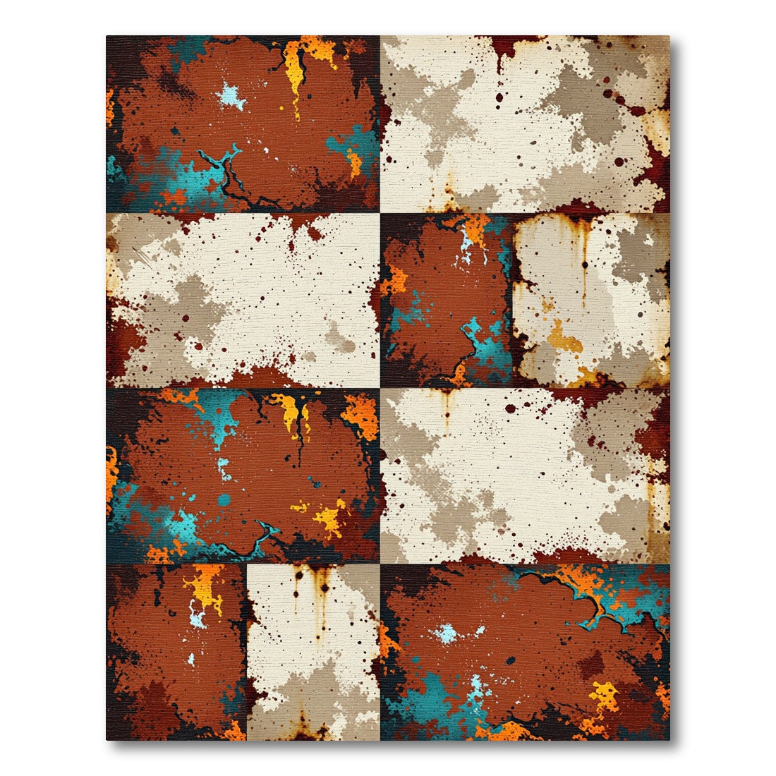 Distressed Ochre Teal Grunge Plaid Grid Rug