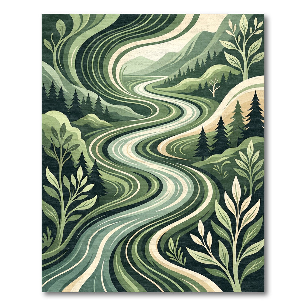Serene Sage Forest River Flow Rug