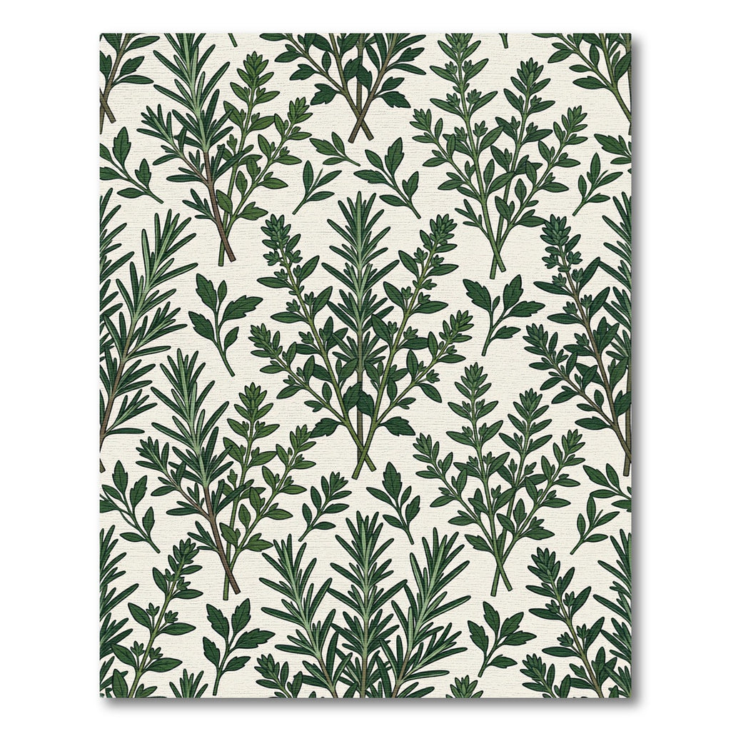 Lush Green Botanical Rosemary Herb Illustration Rug