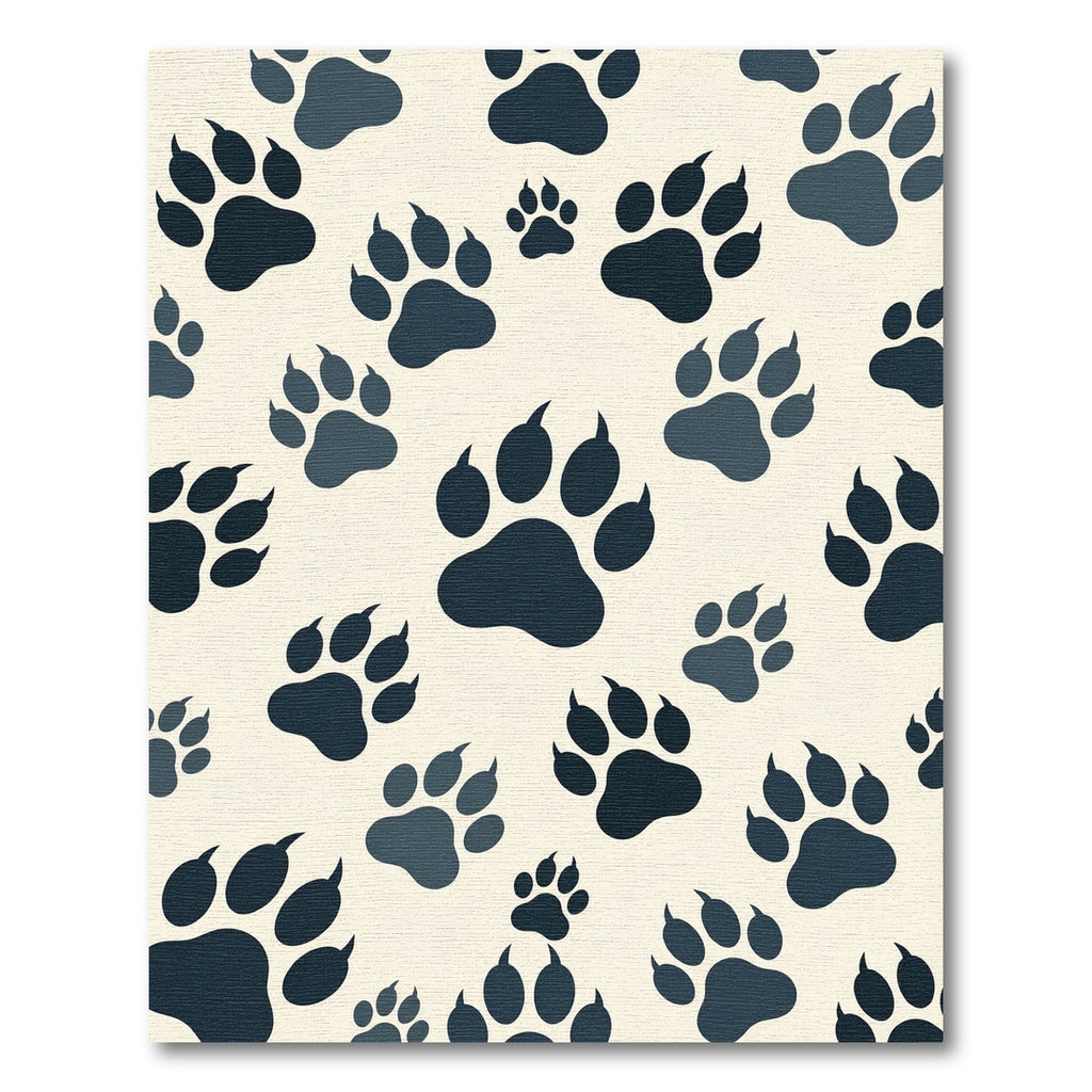 Midnight Charcoal Paw Print Animal Rug