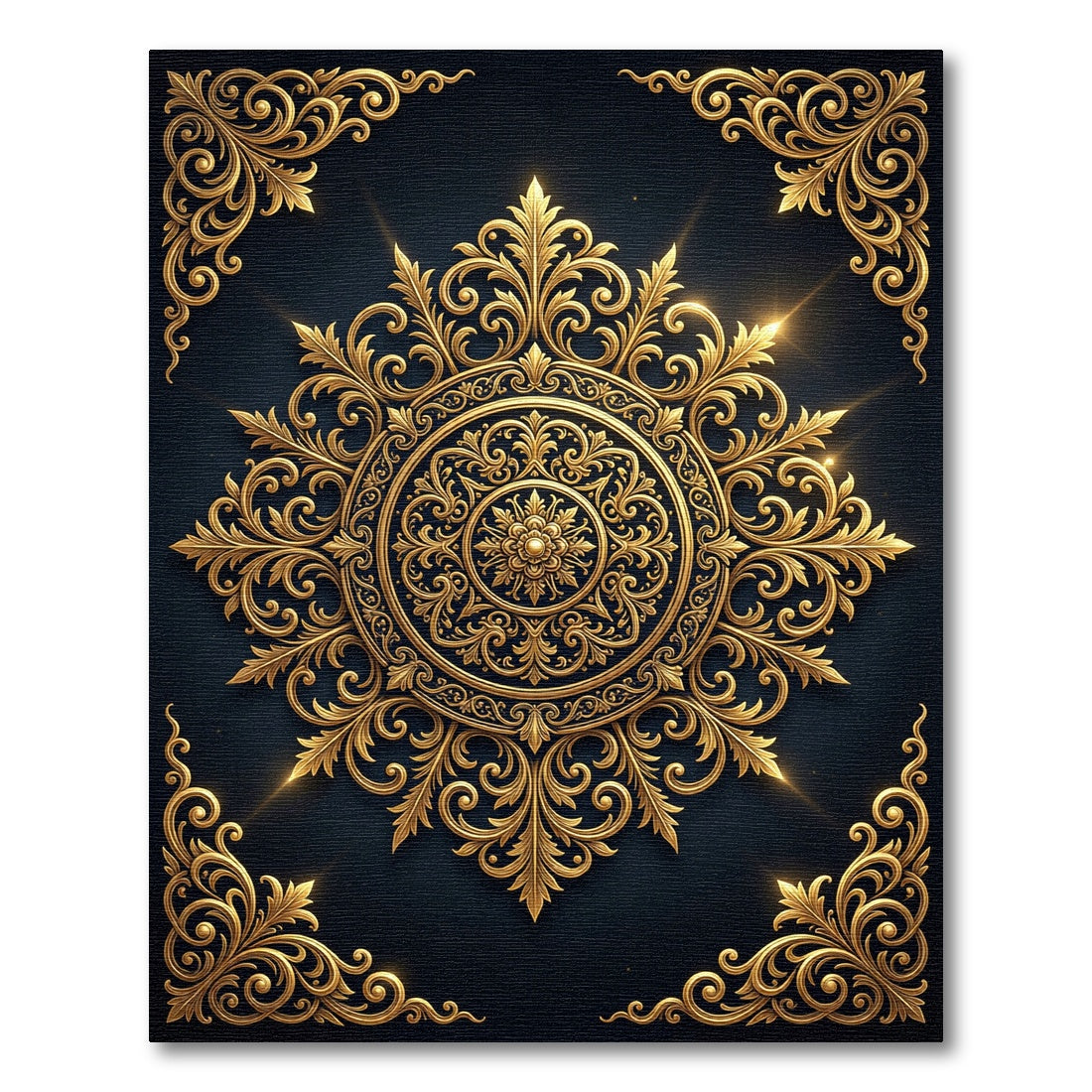 Luminous Gold Ornate Filigree Medallion Rug