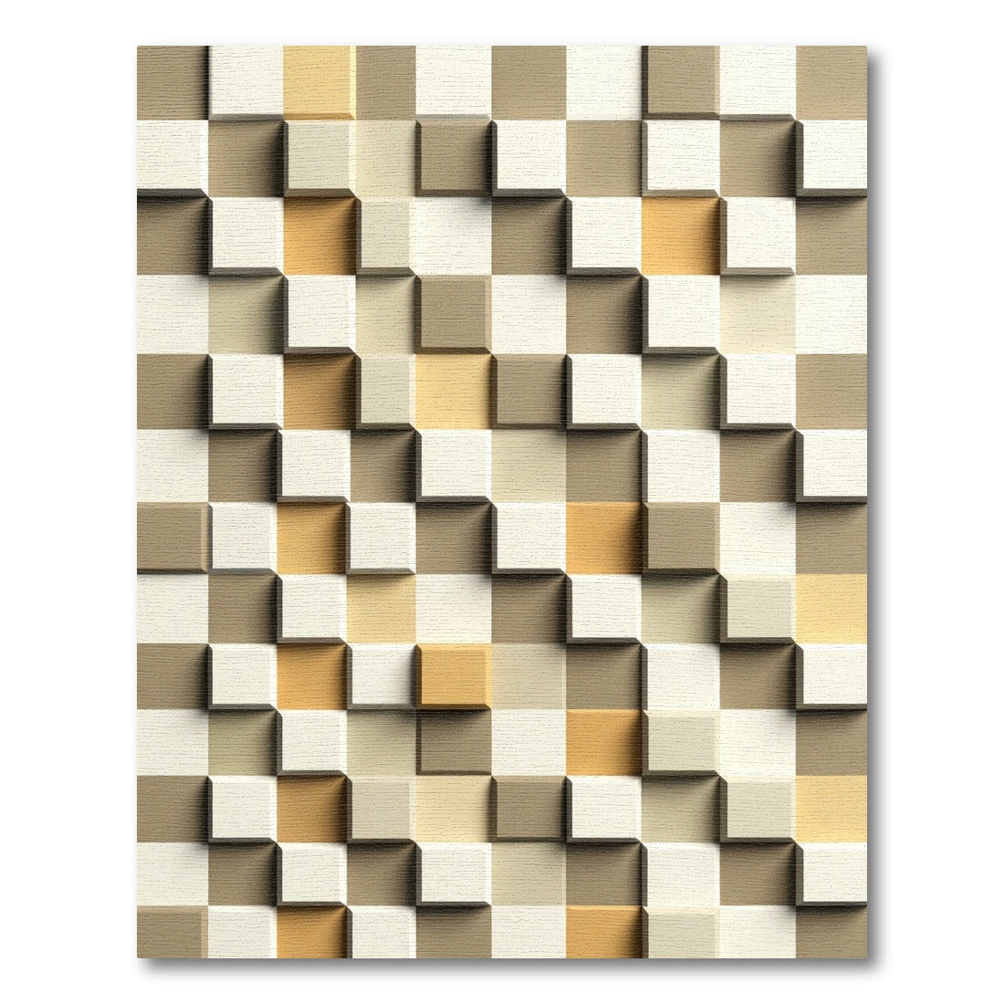 Modern Neutral Toned Three Dimensional Cube Rug