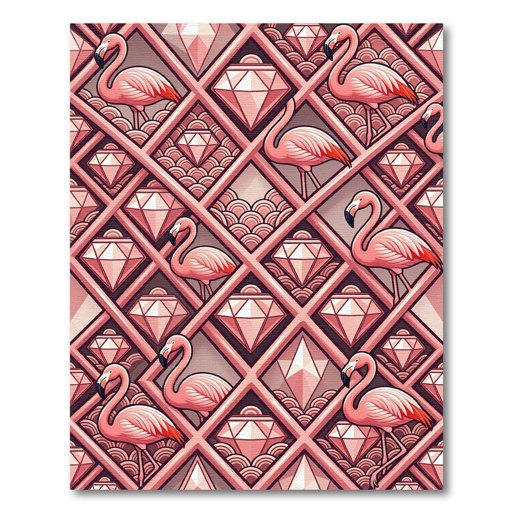 Art Deco Flamingo and Diamond Grid Rug