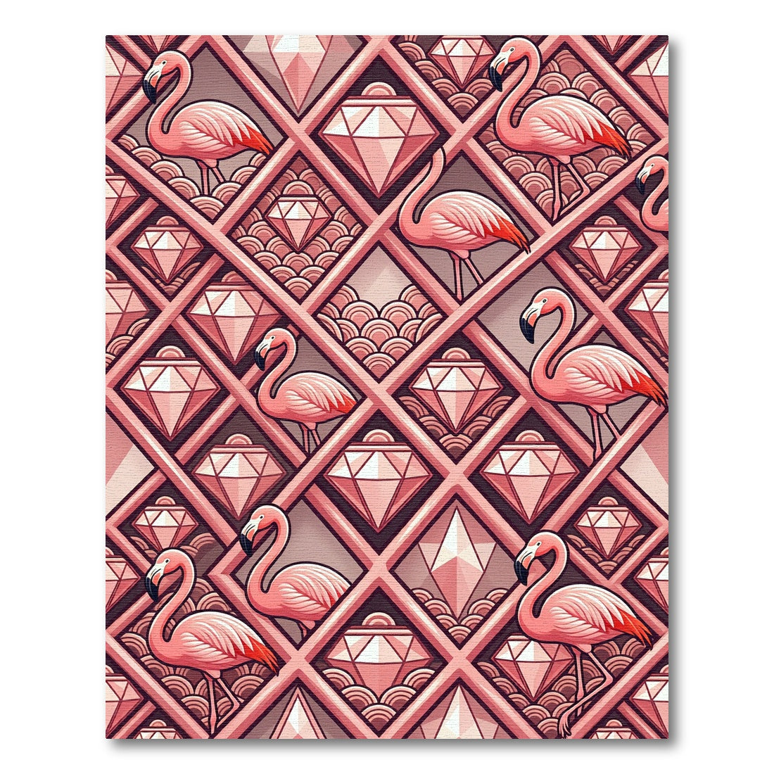 Art Deco Flamingo and Diamond Grid Rug