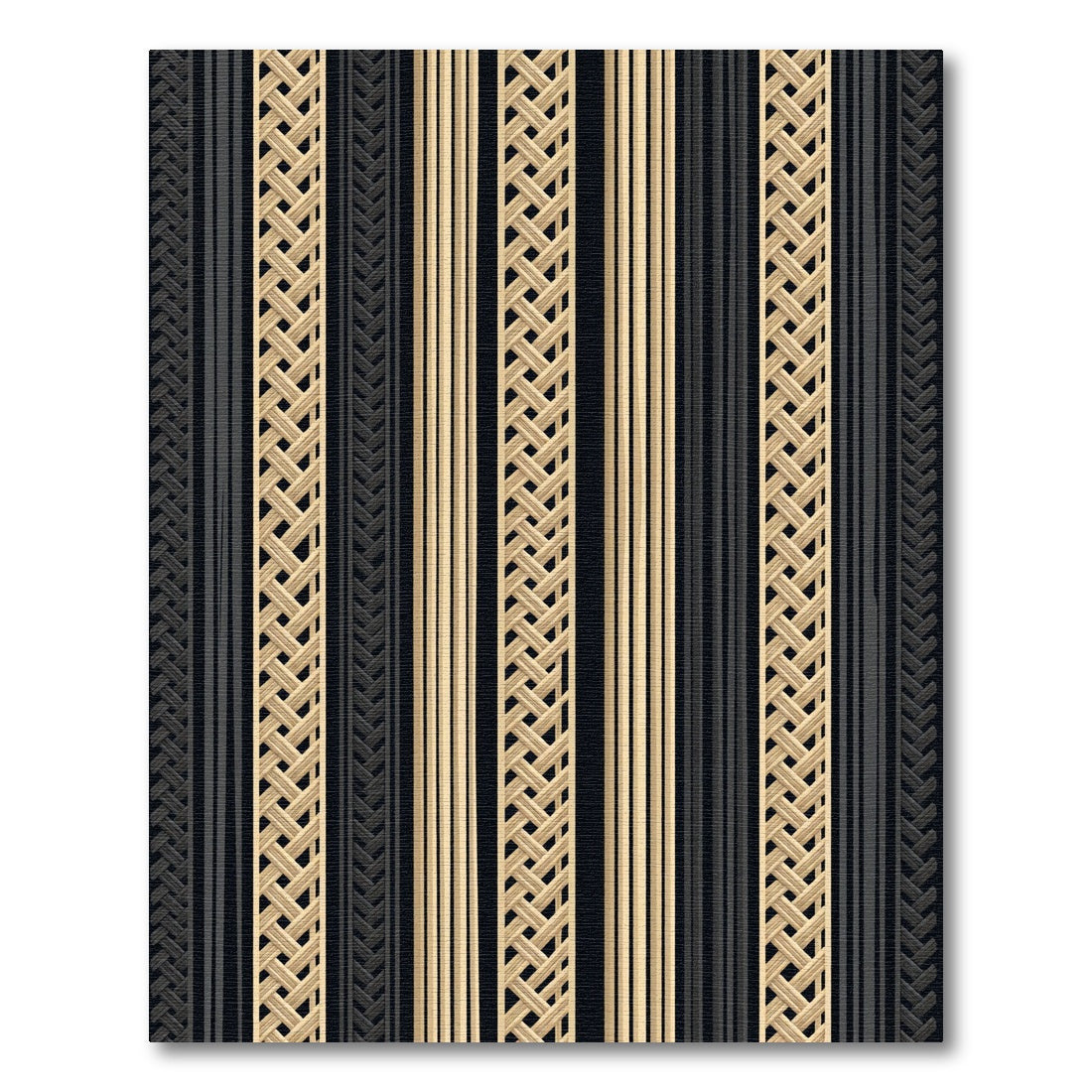 Gold and Charcoal Woven Linear Stripe Rug
