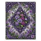 Elegant Violet Rose Damask Floral Rug