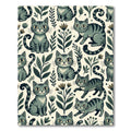 Whimsical Sage Gray Tabby Cat Floral Rug