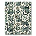 Whimsical Sage Gray Tabby Cat Floral Rug