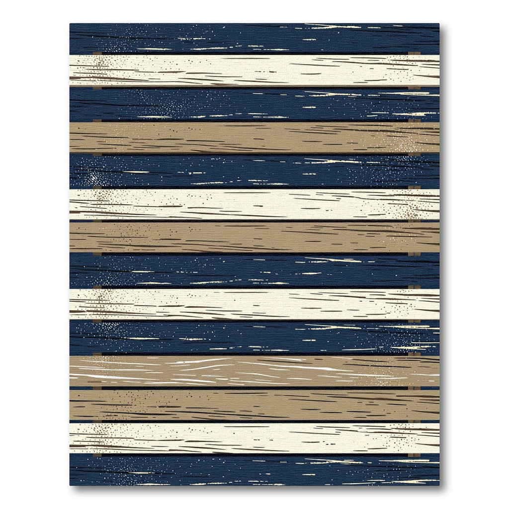 Coastal Navy and Tan Horizontal Plank Rug