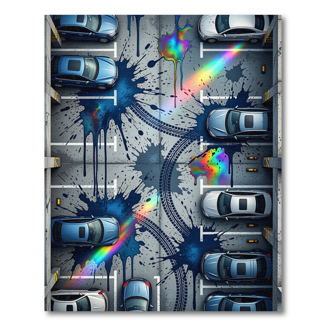 Abstract Blue Rainbow Tire Splatter Rug