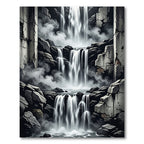 Dramatic Gray Waterfalls Amidst Ruins Rug
