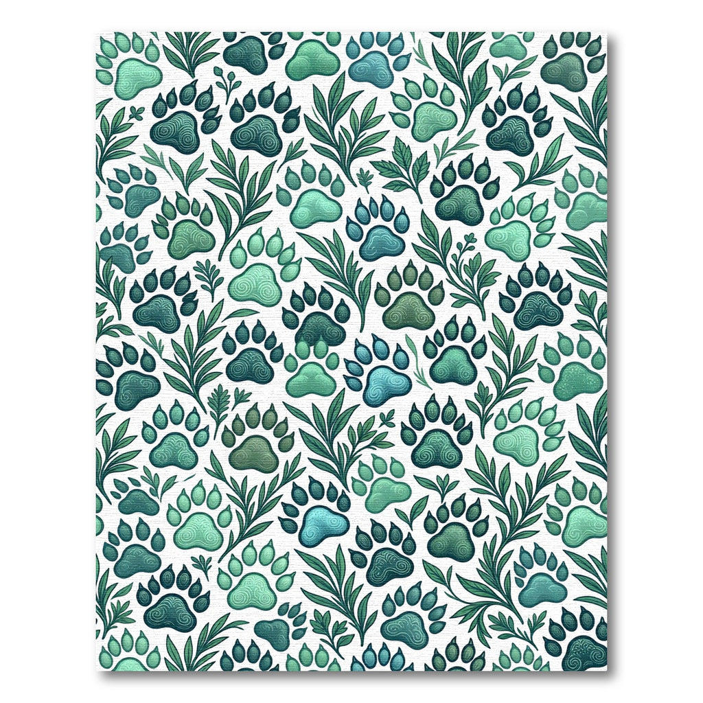 Green Paw Print Foliage Texture Rug