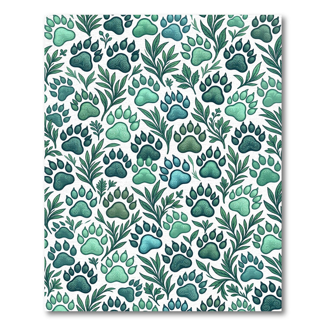 Green Paw Print Foliage Texture Rug