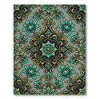 Aqua Gold Floral Damask Rug