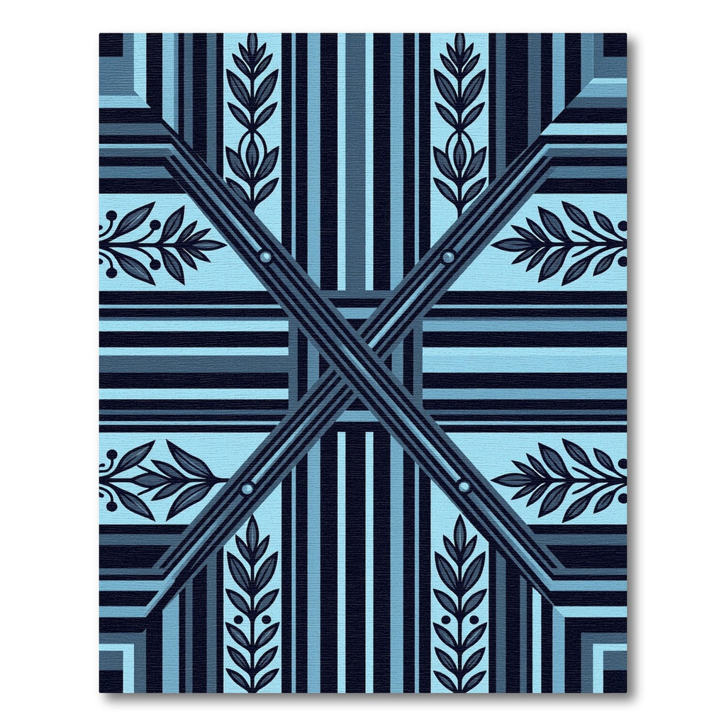 Deep Blue Laurel Botanical Stripe Rug