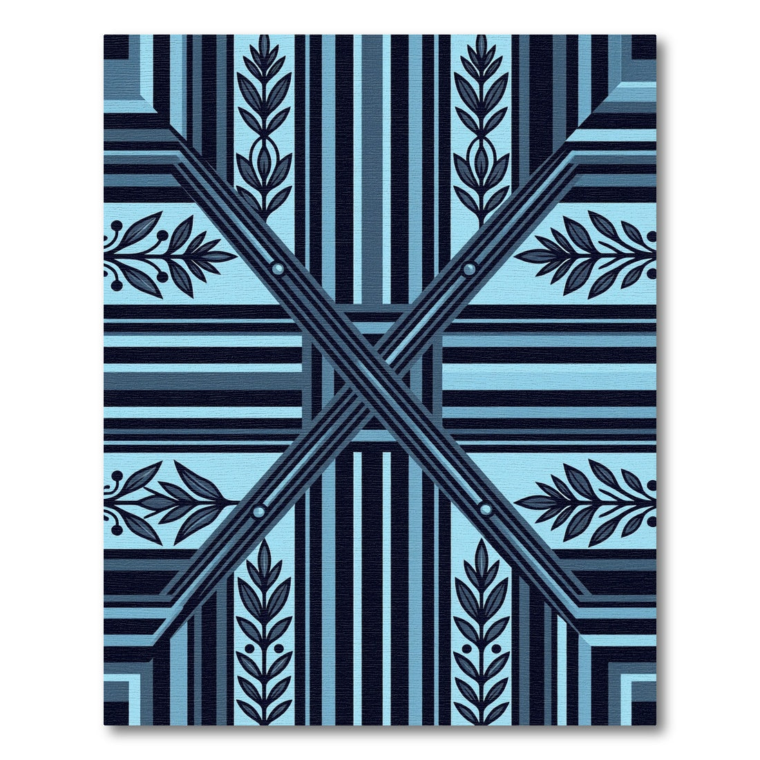 Deep Blue Laurel Botanical Stripe Rug