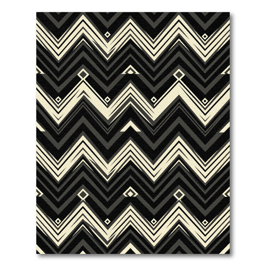Striking Black Cream Geometric Zigzag Rug