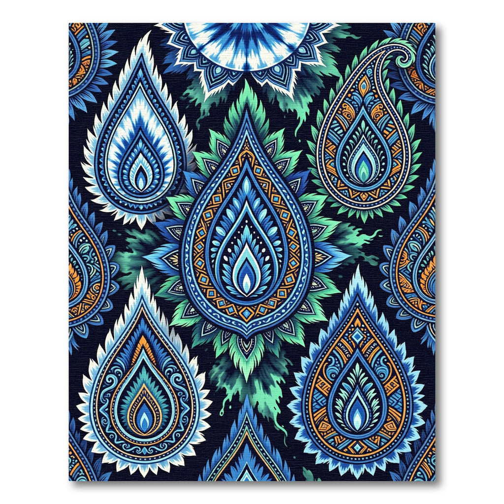 Vibrant Blue Emerald Paisley Burst Rug