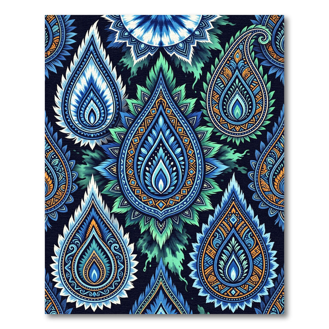 Vibrant Blue Emerald Paisley Burst Rug