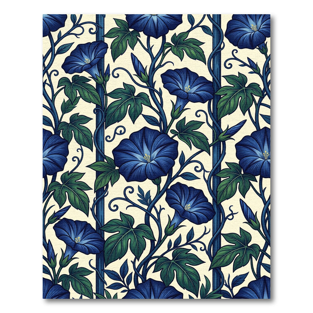 Deep Blue Floral Climbing Vine Rug