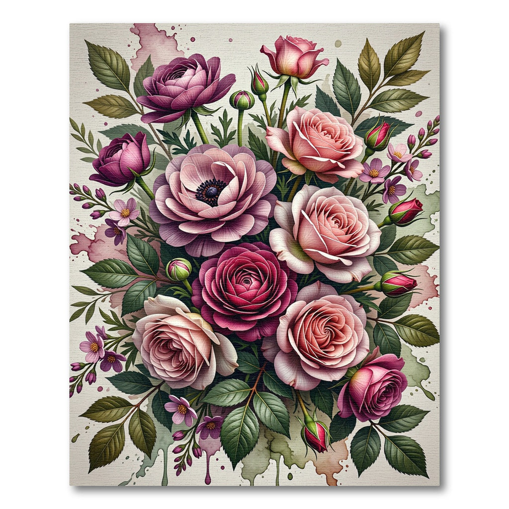 Elegant Pink Rose Bouquet Floral Artwork Rug