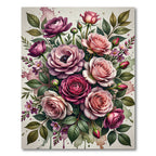 Elegant Pink Rose Bouquet Floral Artwork Rug