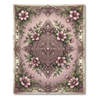 Pink Floral Medallion Garden Scene Rug