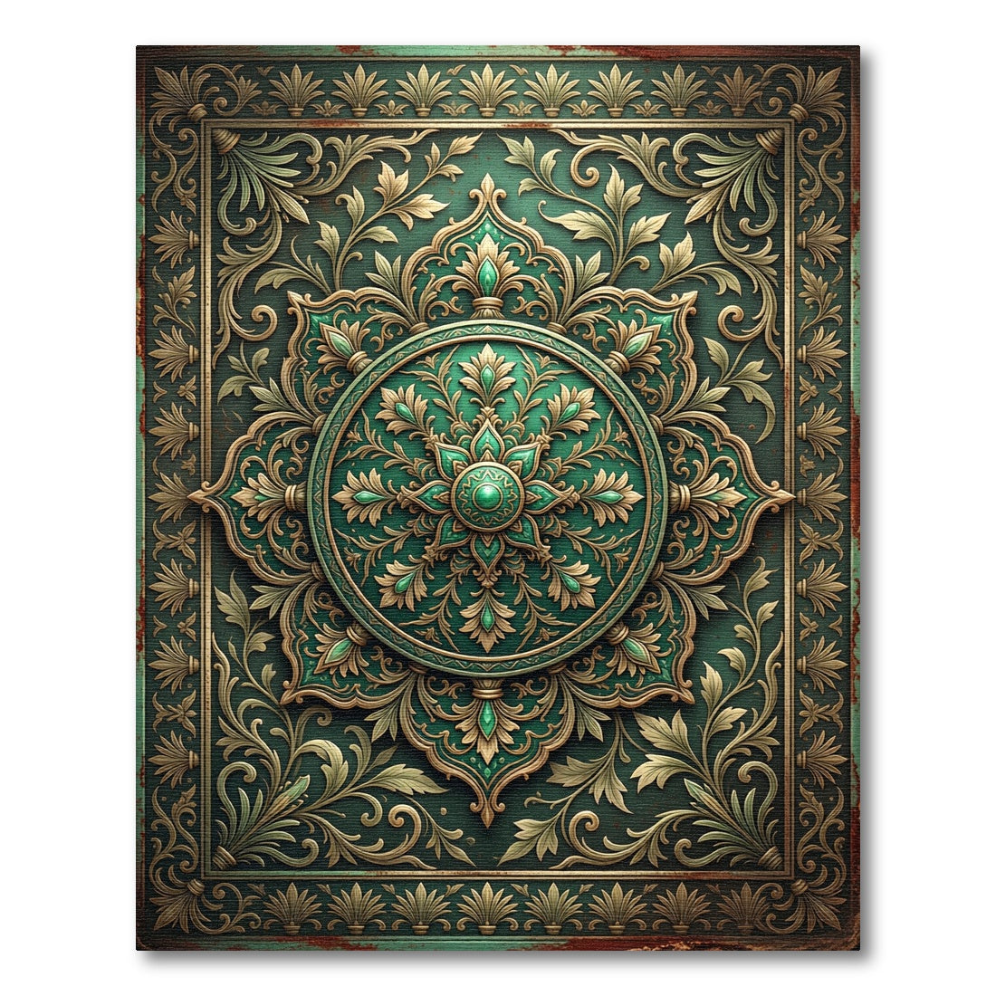 Emerald Green Ornate Medallion Rug