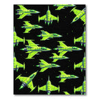 Neon Green Pixel Art Spaceship Fleet Rug