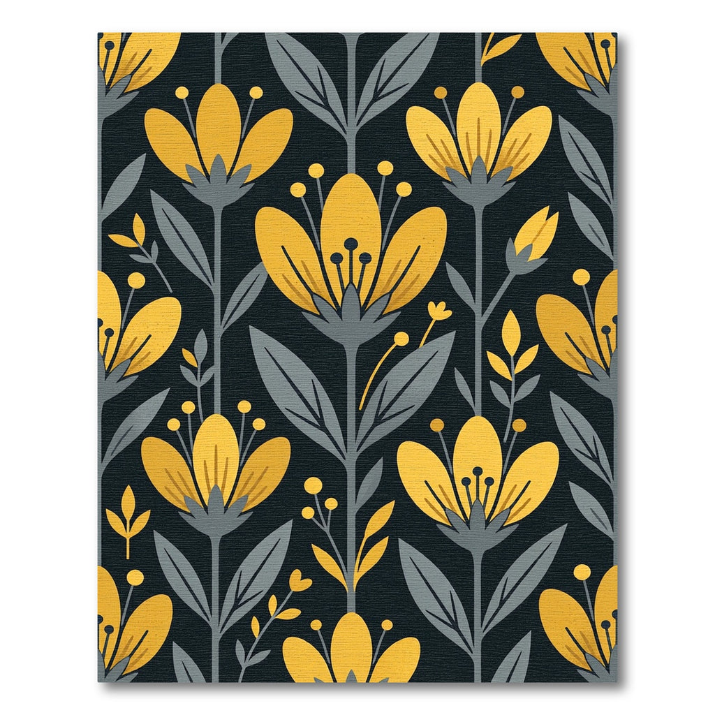 Mid Century Golden Floral Botanical Rug