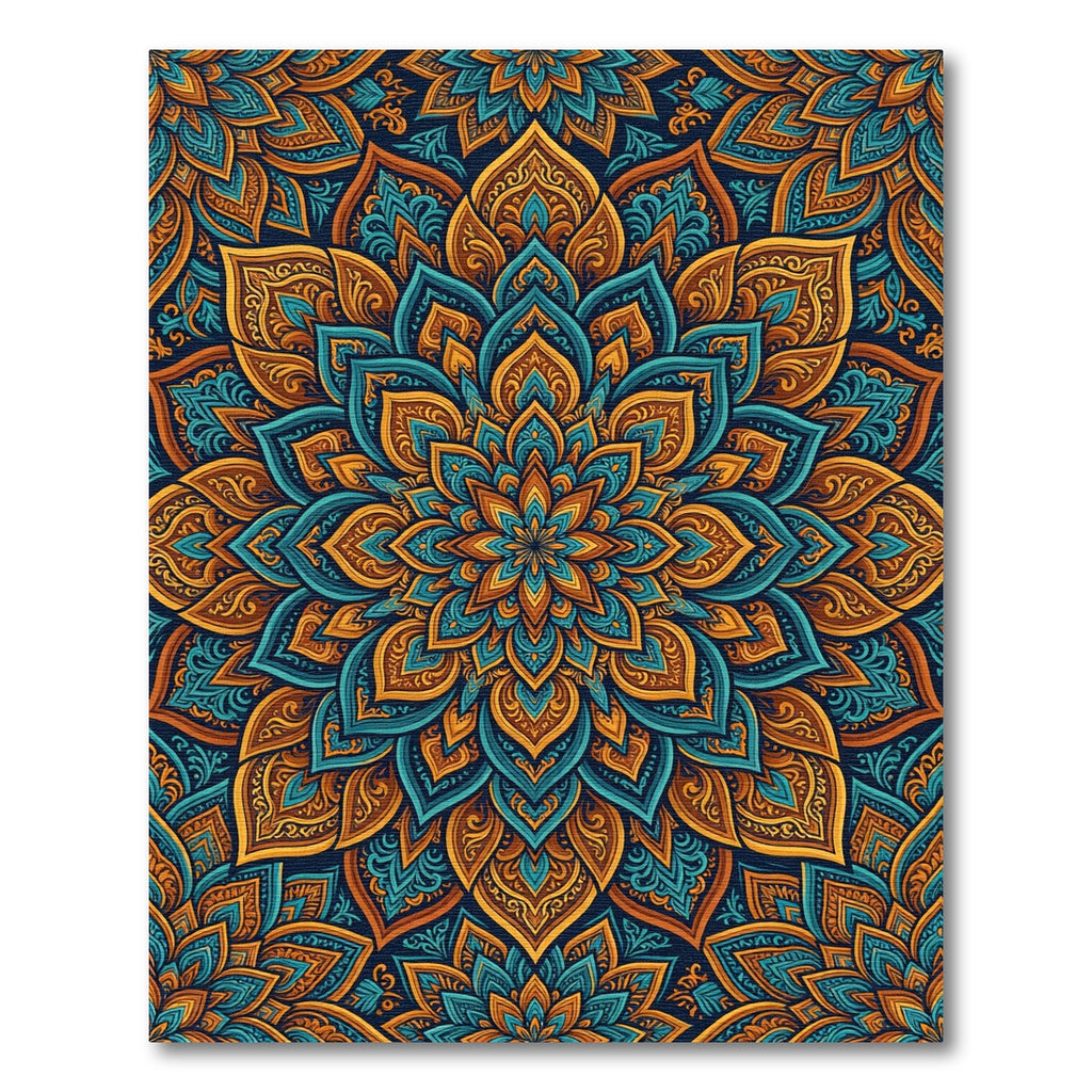Ornate Teal and Amber Medallion Rug