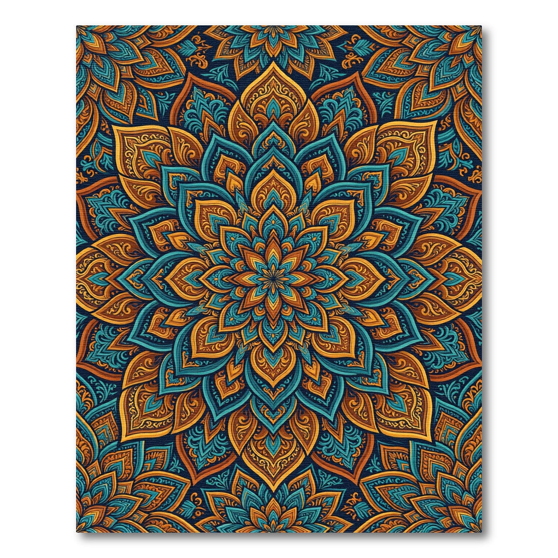 Ornate Teal and Amber Medallion Rug