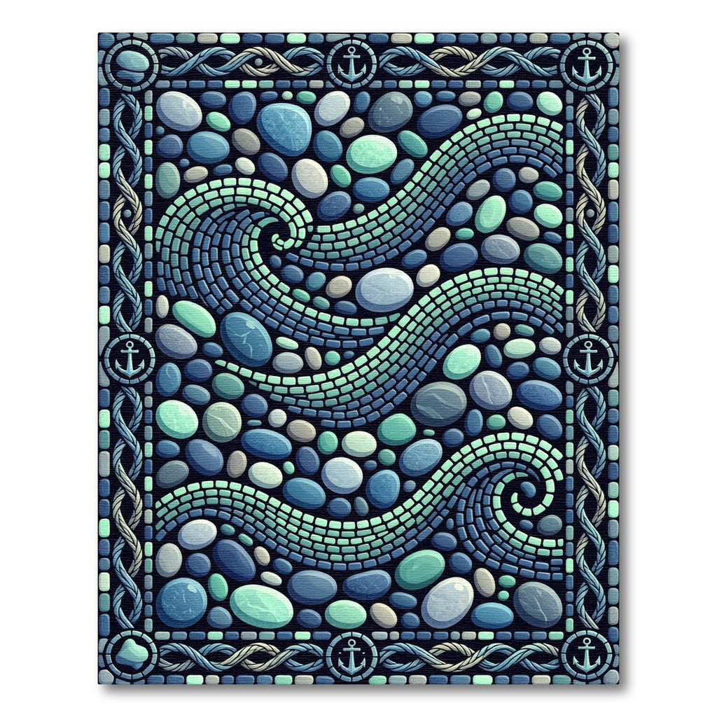 Ocean Stone Mosaic Coastal Wave Rug