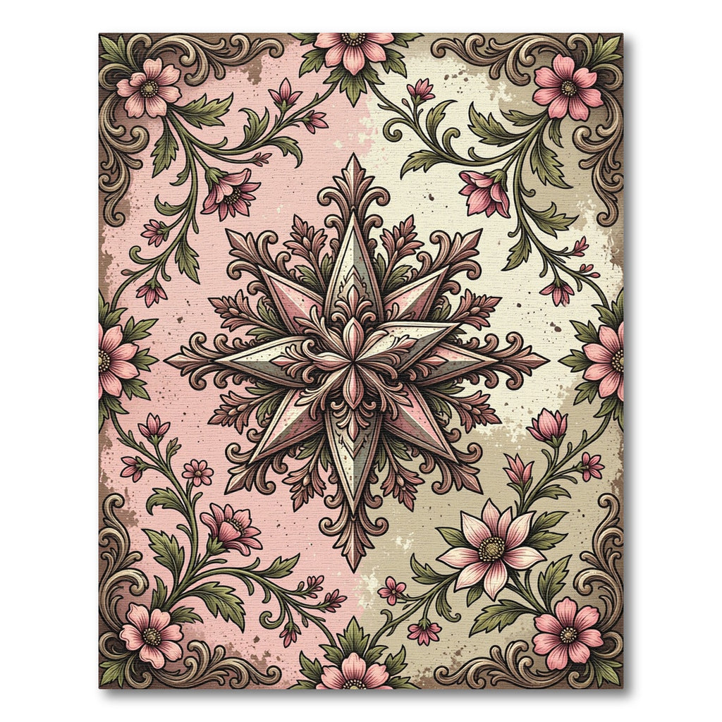 Vintage Pink Floral Star Medallion Rug