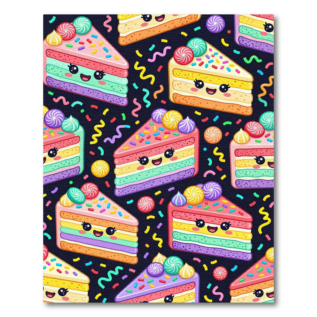 Cute Kawaii Rainbow Cake Slice Illustration Rug