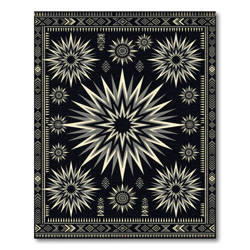 Monochromatic Sunburst Geometric Tribal Rug