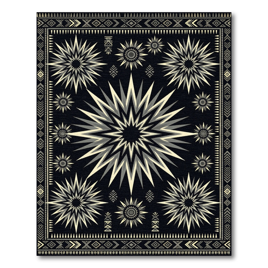 Monochromatic Sunburst Geometric Tribal Rug