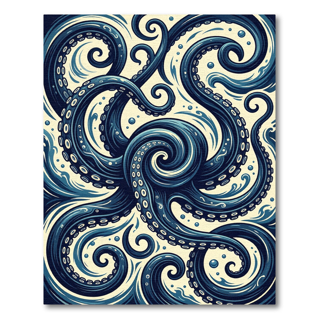 Deep Blue Oceanic Octopus Tentacle Swirl Rug