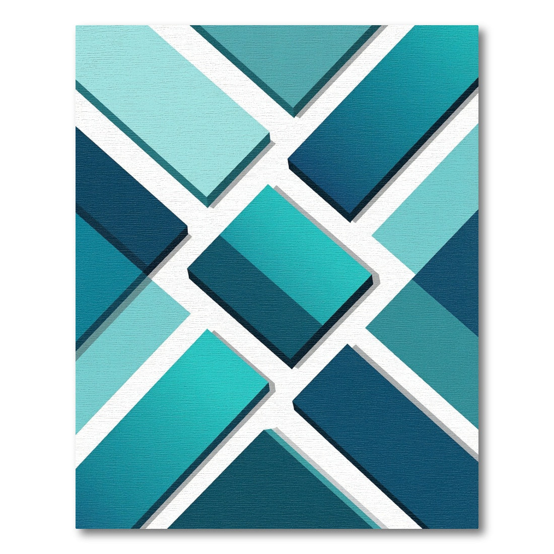 Geometric Teal Layered Block Square Rug