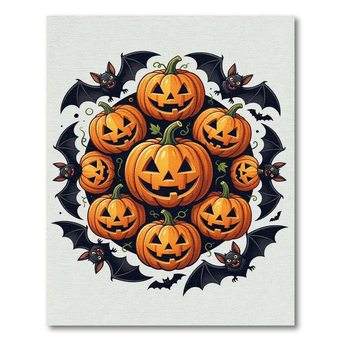 Spooky Pumpkin and Bat Halloween Medallion Rug