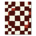 Distressed Burgundy and Cream Checkered Grid Rug