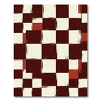 Distressed Burgundy and Cream Checkered Grid Rug