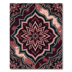 Ornate Crimson Floral Damask Mandala Rug